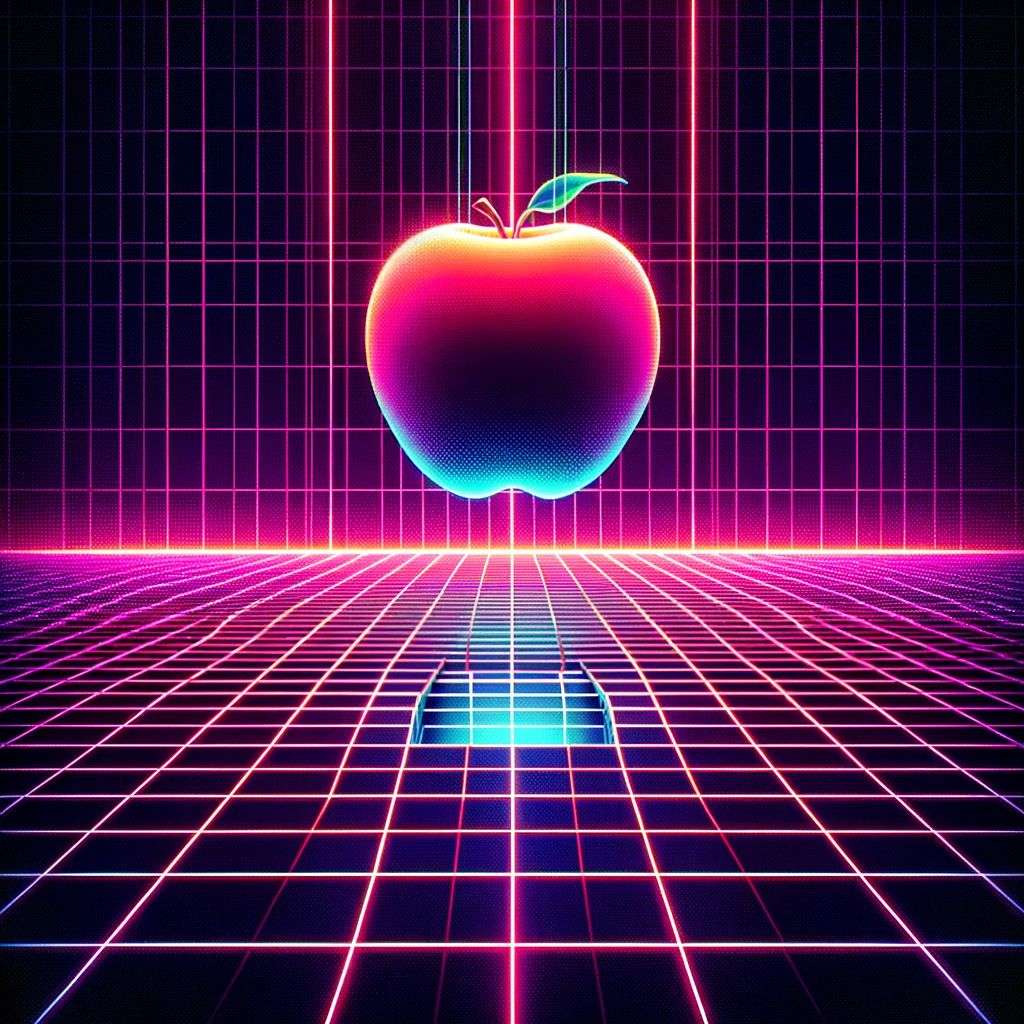 the discovery of gravity, digital art, synthwave